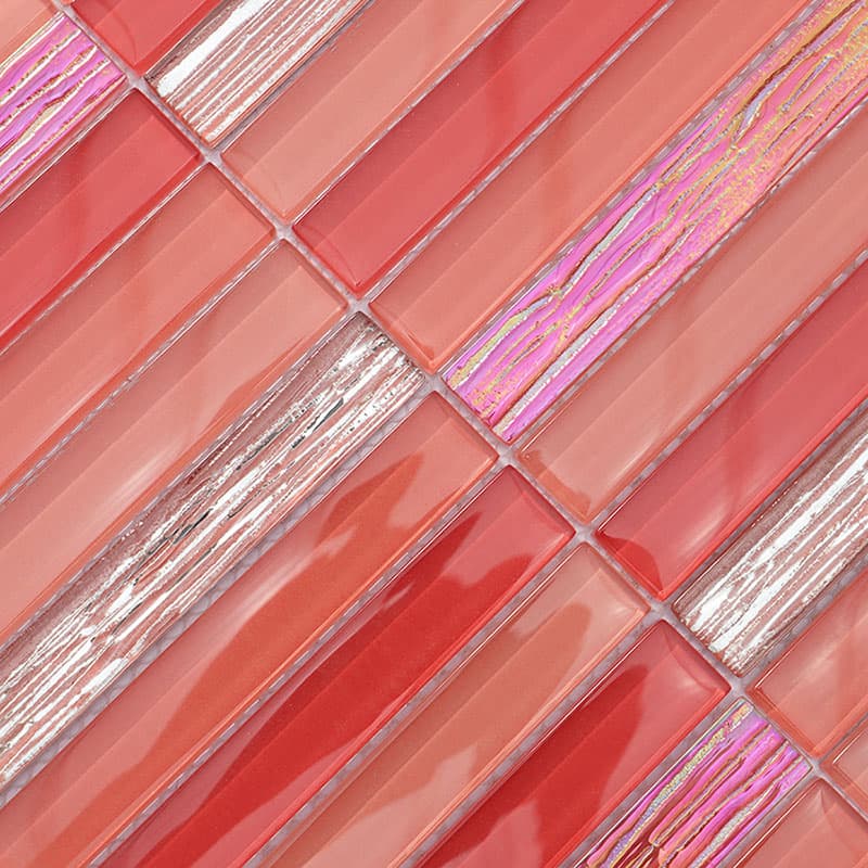 赤色長方形ガラスモザイクタイル300角